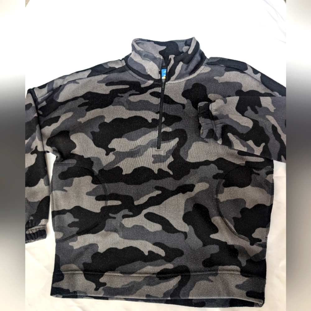Boys Old Navy Mock-Neck Sweater-Fleece 1/2-Zip Pullover Black Camo size XL 14/16